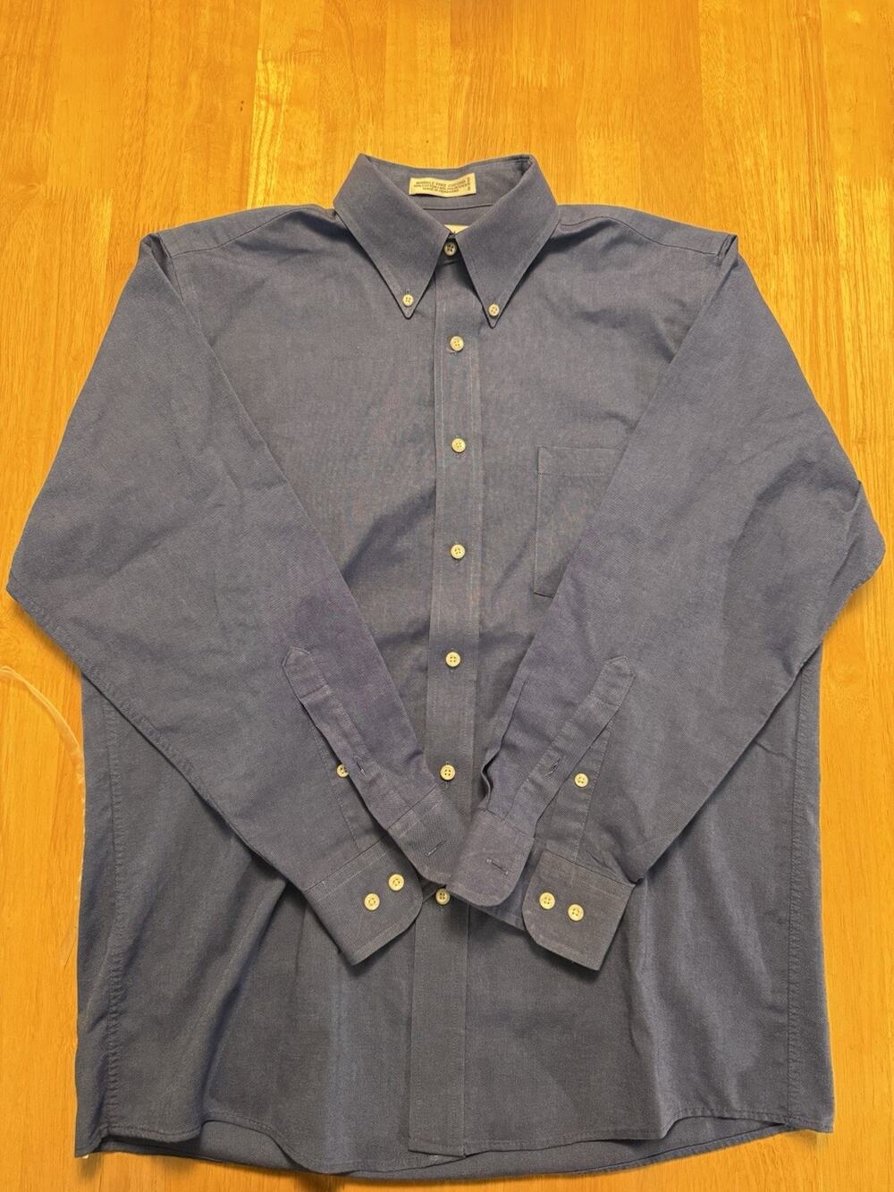 RBM Mens 16 32/33 Blue Wrinkle Free Oxford Shirt Long Sleeve Button Down